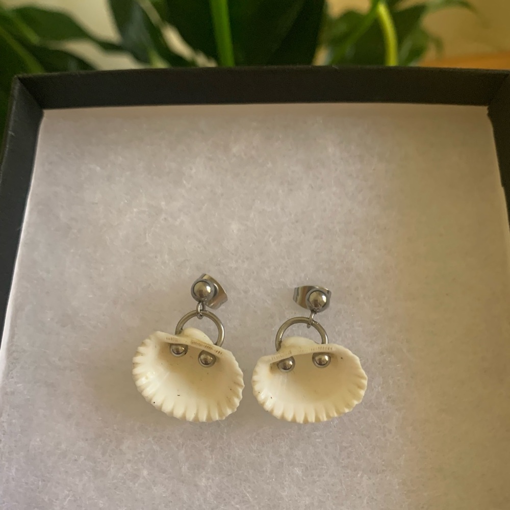 Artist-made silver pierced shell earrings